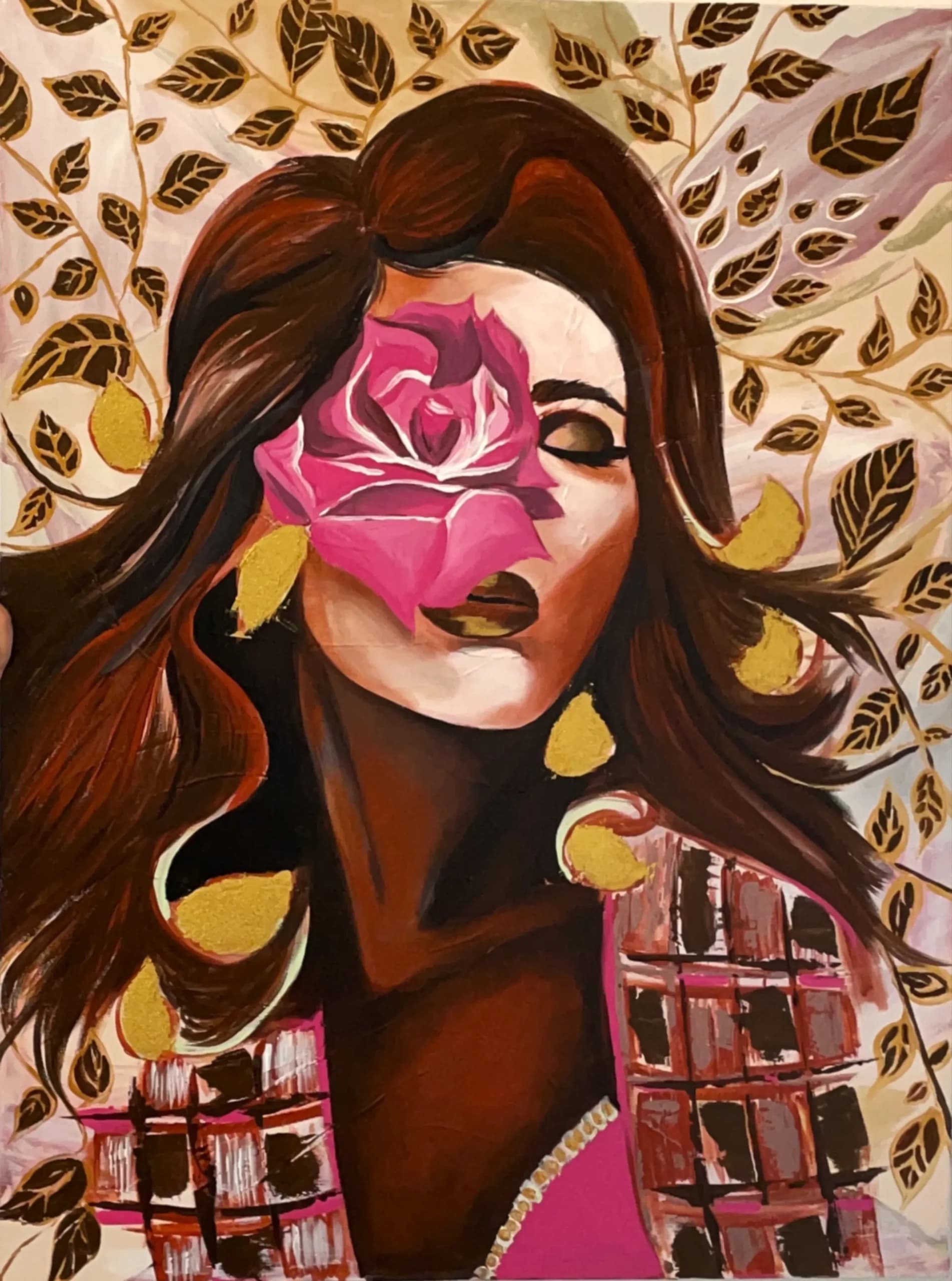 Naslikana žena sa cvetom na licu