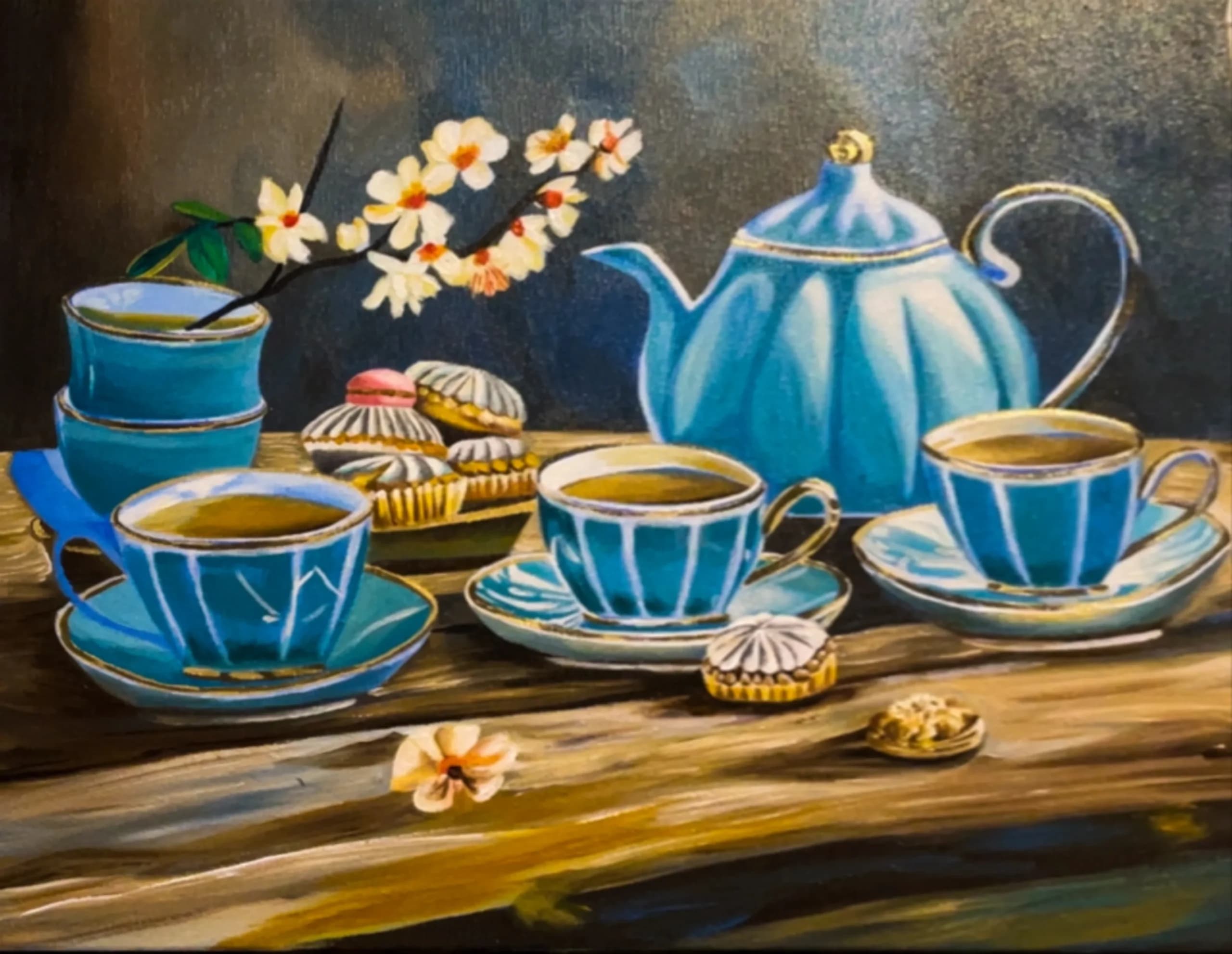 Naslikan sto za čajnikom